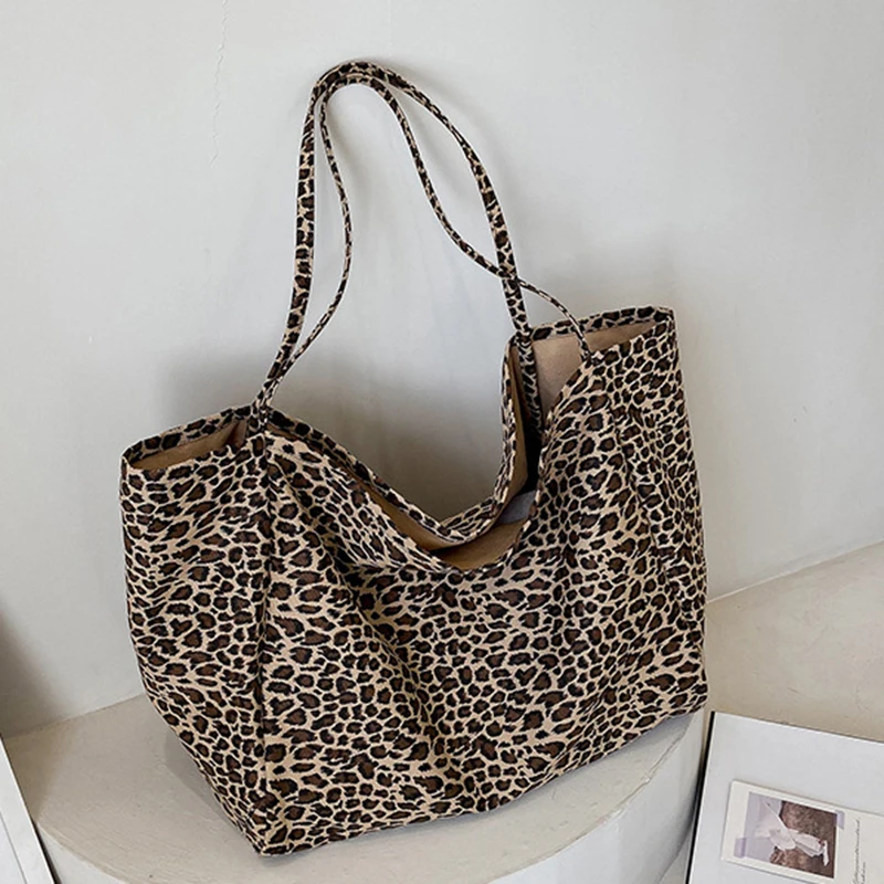 Bolso de compras a la moda para mujer, bandolera con patrón de leopardo, bolso de hombro de gran capacidad, bolsos simples de lona para mujer