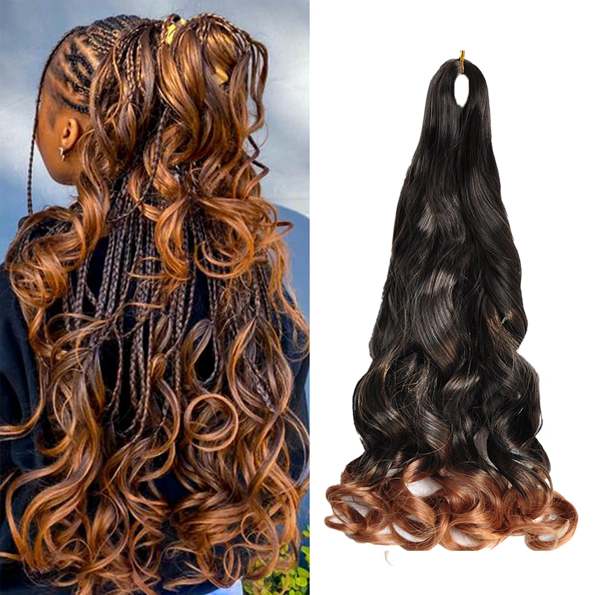 Rizos en espiral para mujer, extensiones de cabello trenzado, 24 pulgadas, trenzas francesas sintéticas, trenzas de ganchillo, cabello ondulado suelto preestirado