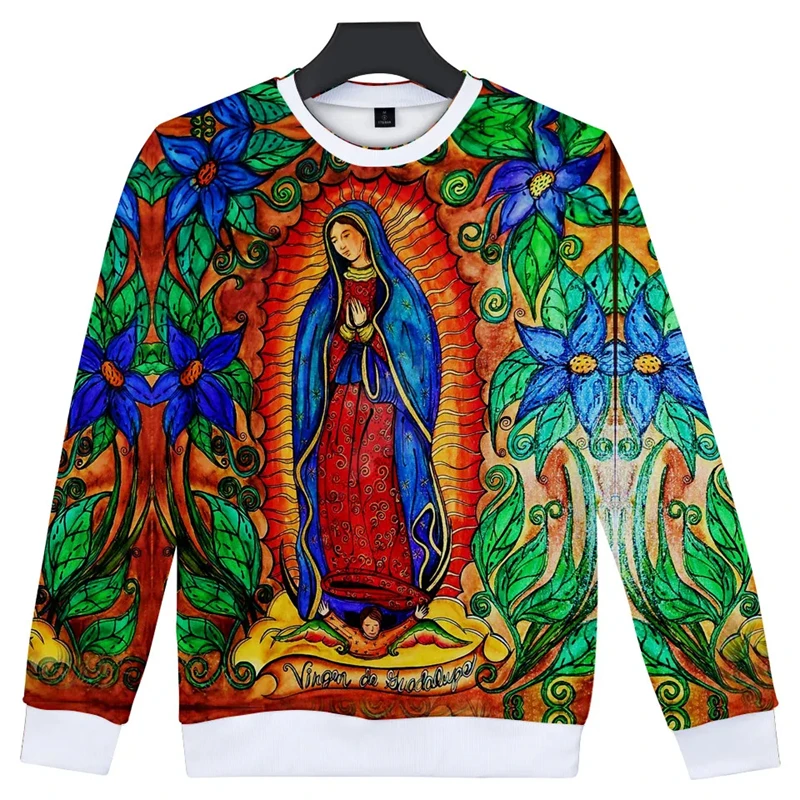 

Our Lady Of Guadalupe Catholic Mexico 3D Printed Pullovers Virgin Mary Graphic Sweatshirts For Men Casual Women Long Sleeve Tops