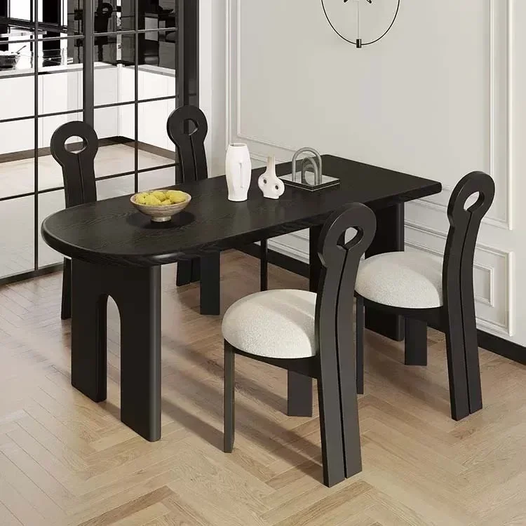 

l Высококачественный деревянный обеденный стол, стол из цельного дерева, уникальный черный квадратный обеденный стол, длинный стул из натурального дерева