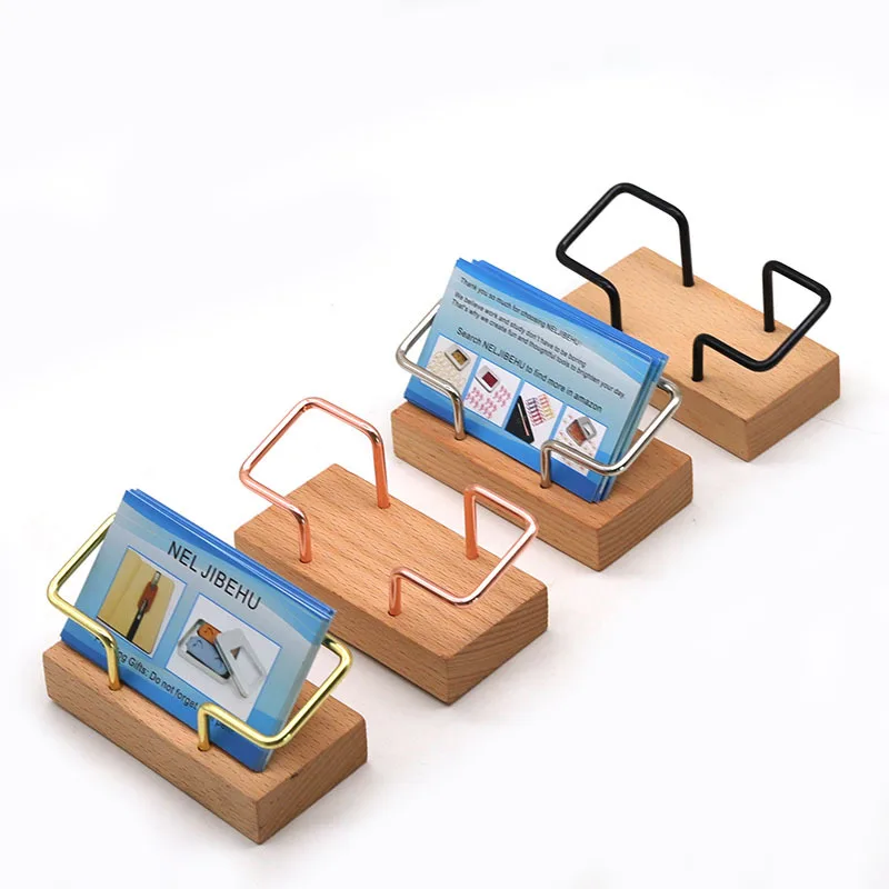 Wood & Metal Business Card Holder Desktop Card Organizer Stand Office Desk Storage Accessory For Office Meeting Reception
