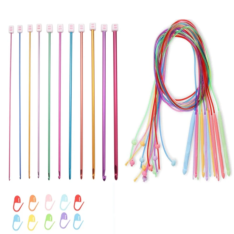 1Set Tunisian Crochet Hooks Set 3.5-12 Mm Plastic Cable Weave Knitting Needle Set Aluminum