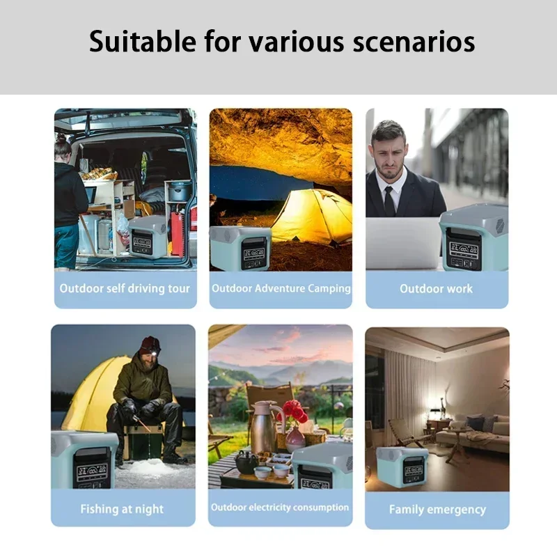 Estação de energia portátil para acampar, bateria Li-ion, fonte de alimentação ao ar livre, gerador solar, casa, 1500W-2000W, 220V, 70Ah-170Ah, 18650