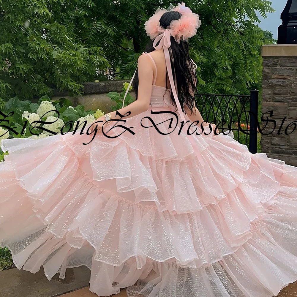 CustomizedElegant Luxury Evening Dress 2024 Bow Spaghetti Strap Solid Color Crystal Tulle A-Line Ruffles Ribbons Zipper Back Pro