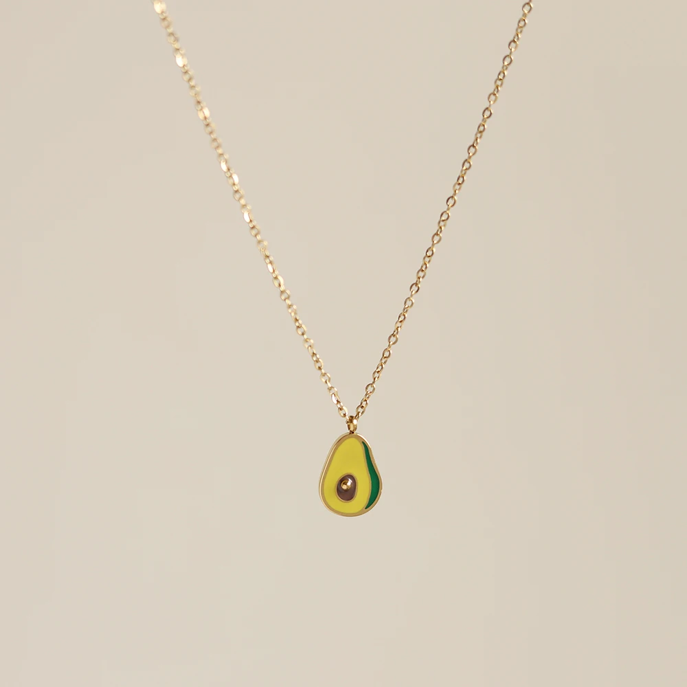 Stainless Steel Plated 18K Gold Color Drip Oil Avocado Pendant Necklace Women Simple Small Fresh Party Jewelry Accessories