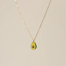 Stainless Steel Plated 18K Gold Color Drip Oil Avocado Pendant Necklace Women Simple Small Fresh Party Jewelry Accessories