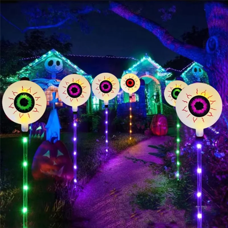 ABGR-pour décoration de fête d'halloween lumières de jardin solaires 6 pièces lumières de paysage solaire de globe oculaire effrayant pour le jardin de la maison
