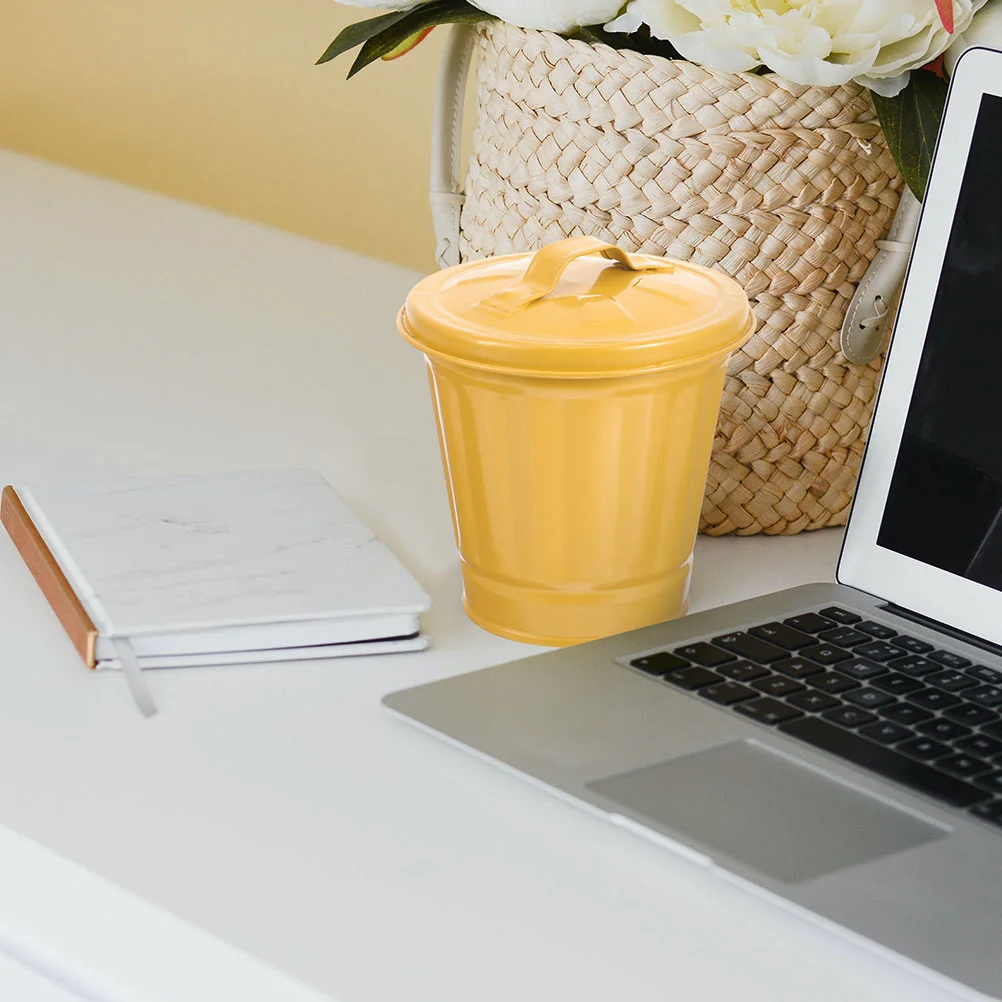 Mini Bucket with Lid Garbage Can Kitchen Table Container Office Dustbins Lead Pencils