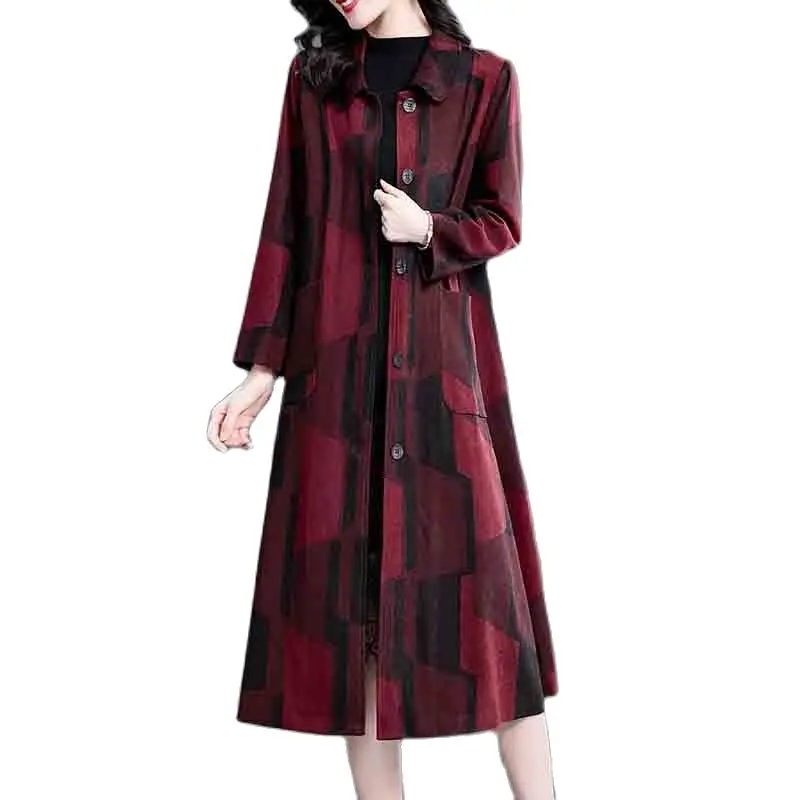 

Thin/fleecy Warm Fashion Lady Trench 2022 Autumn/winter New Printed Casual Female Loose Medium Long Temperament