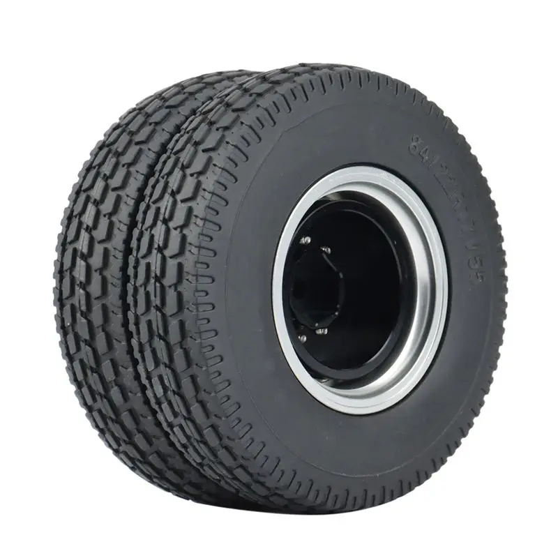 A63T-6PCS Metal Front & Rear Wheel Hub Rubber Tire Wheel Tyres Complete Set For 1/14 Tamiya RC Trailer Tractor Truck Car
