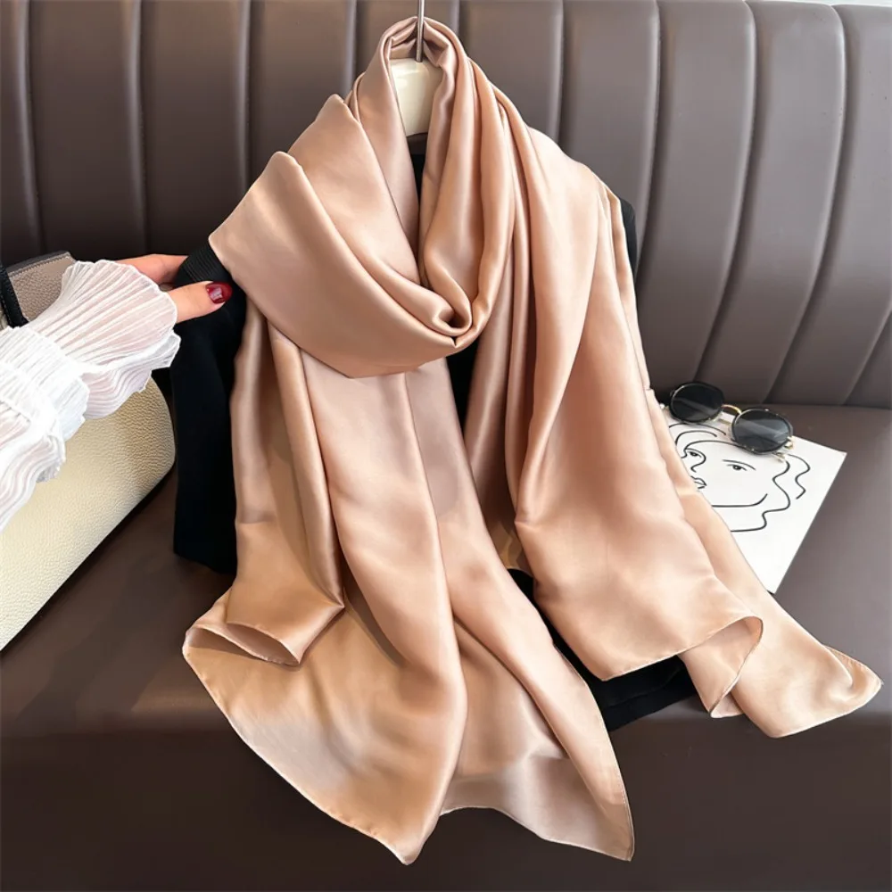 Breathable Spring Satin Scarf Polyester Silk Big Yarn Shawl Smooth Sweat-absorption Solid Color Headscarf Clothing Accessories