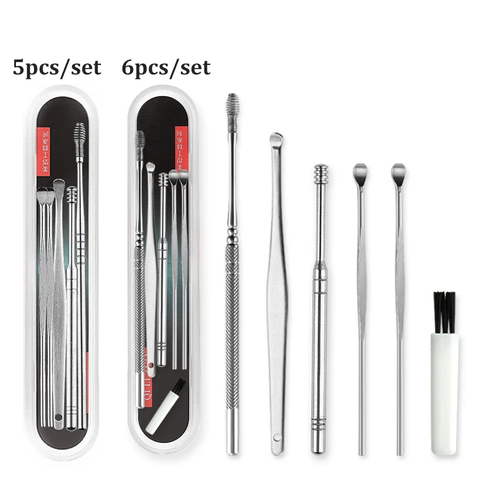 Ear Cleaner Set Earpick Ear Wax Remover Ear Spoon Curette 1 Set Ear Cleaning Spiral Earpick Easy Remover Black Dots Cleaner