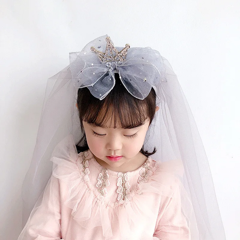 

Korean Style Sequin Crown Baby Girls Headwear Kids Birthday Party Mesh Bow Headdress Hair Accessories