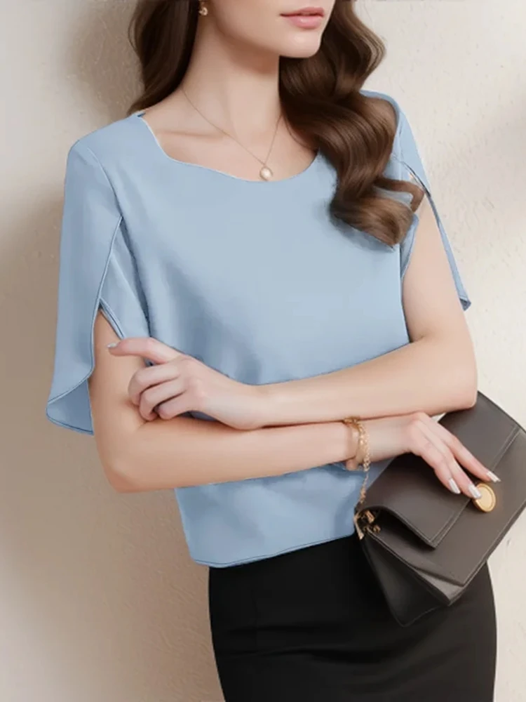 

ZANZEA женские модные многослойные блузки элегантные с круглым вырезом и рукавами-лепестками асимметричные Blusas Mujer летняя уличная одежда однотонные топы-туники