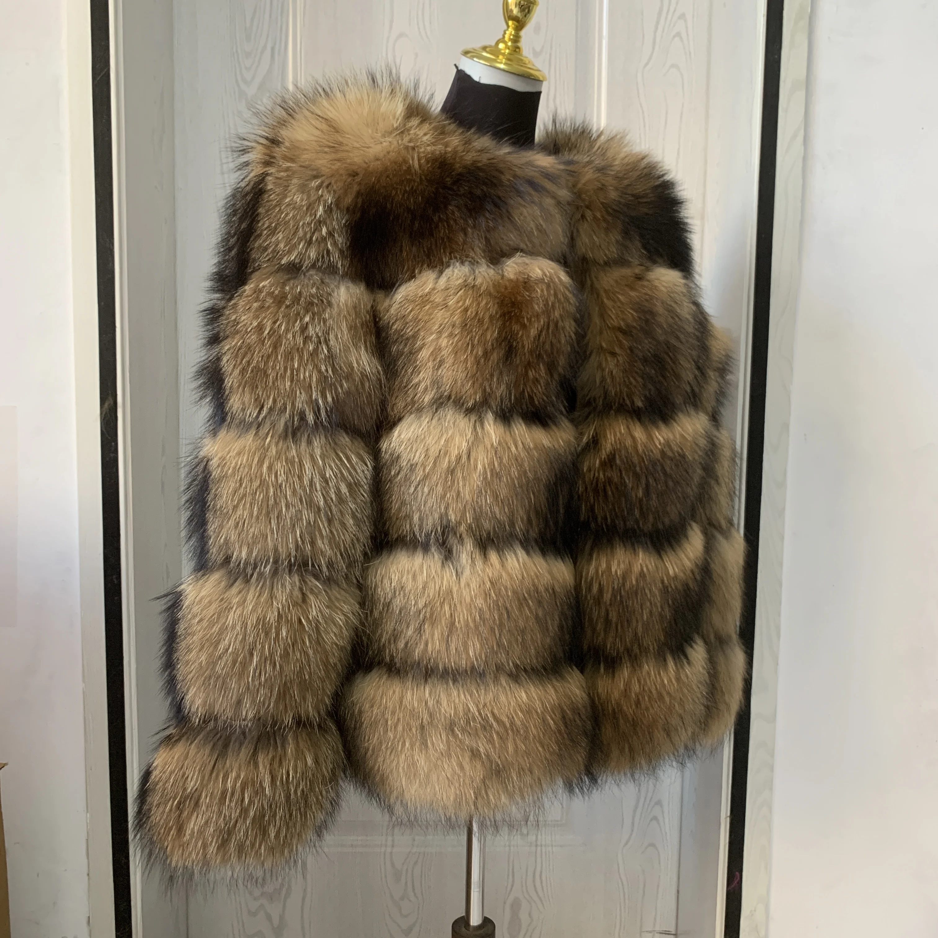 Raccoon Fur Coat Thick Panel Women's Winter Genuine Fur High Quality Coat 60cm Length 100% Genuine Fur Leather Jacket