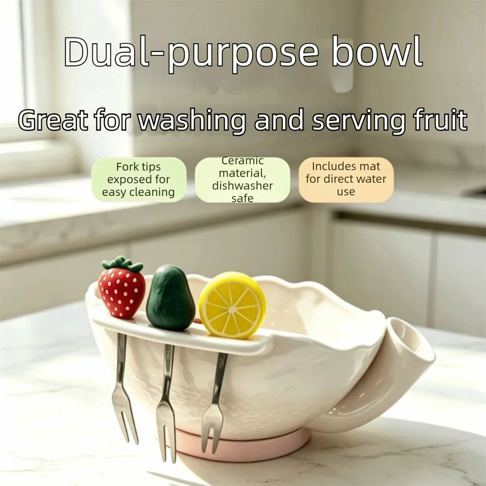 Large Capacity Berry Washing Bowl Drainage Holes with Fruit Forks Self-Spinning Berry Bowl Easy Clean Multi-functional
