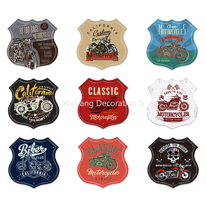 

Irregular Custom Shield Tin Sign Vintage Metal Wall Signs Decor Tin Plate Painting Bar Garage Motorcycle Car Signs Decoration
