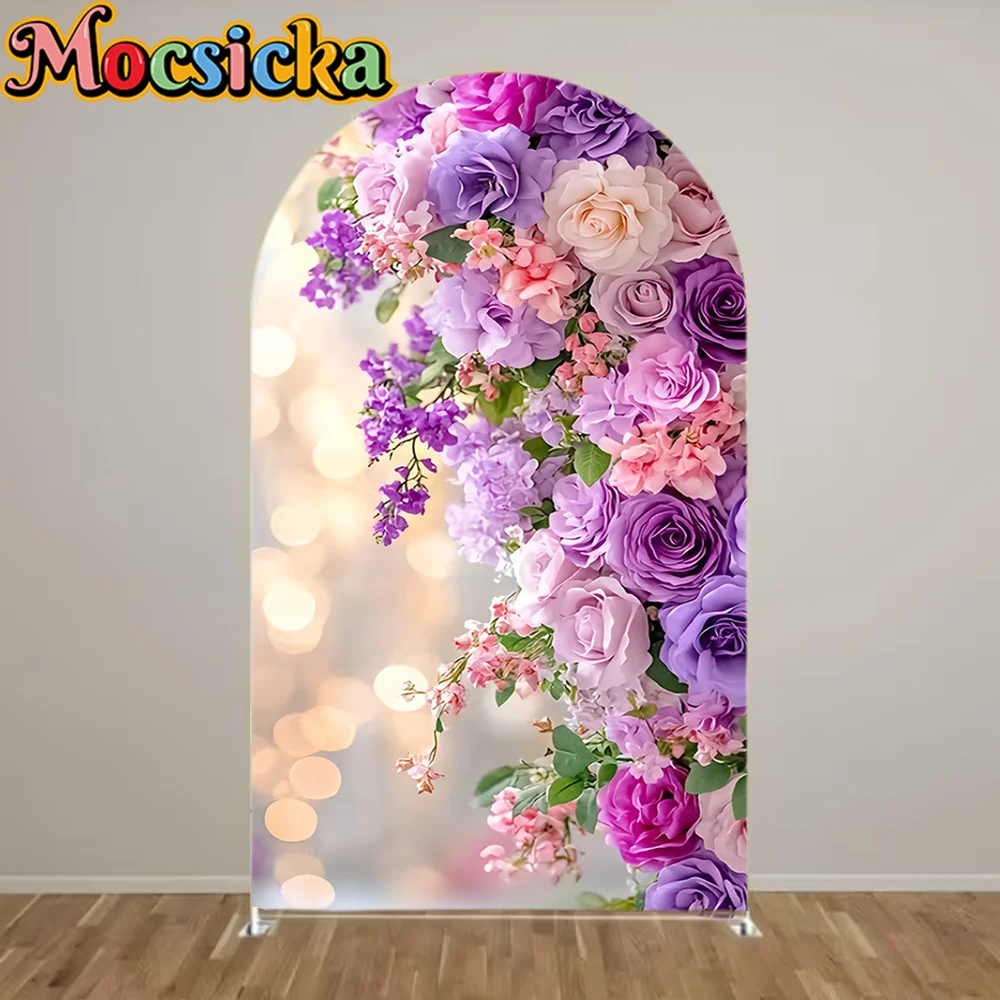 

Purple Floral Arch Backdrop Cover Butterfly Girl Birthday Baby Shower Party Decoration Cake Smash Portrait Photozone Background