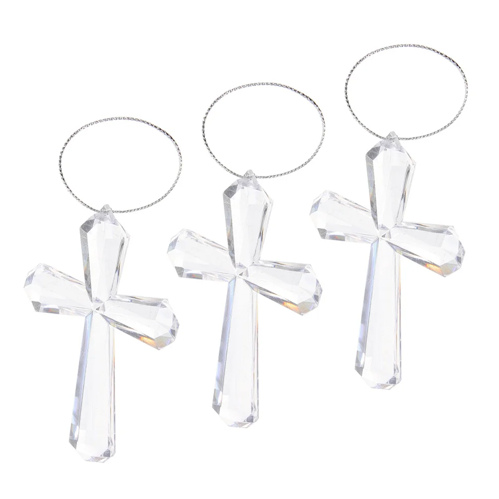 

3Pcs Clear Easter Hanging Acrylic Cross Ornaments Transparent Cross Pendants Easter Tree Decor Party Decoration