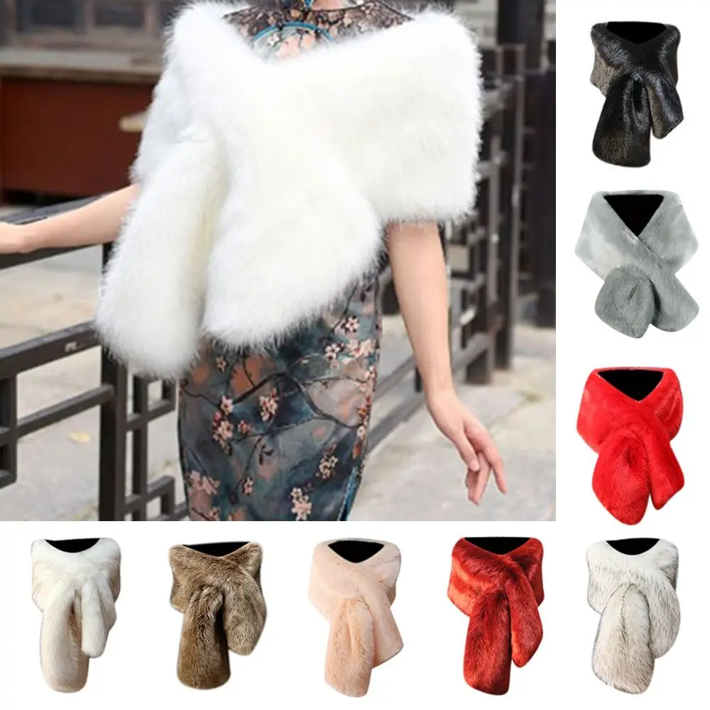 Long Stole Shrug Women's Faux Fur Shawl Snowing Skiing Bib Evening Coat Autumn Winter Neck Warm Fashion Clothes Accessories