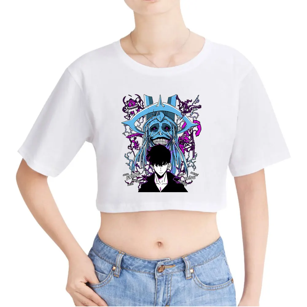 Solo Leveling Vintage 90s Crop Top Exposed Navel T-Shirt Oversize O-Neck Tops Tshirt Funny Top Women