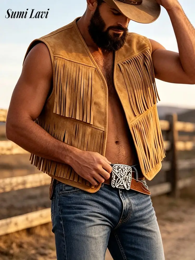 Daily Outdoor Men 2026 Summer Solid Color Breathable Loose Fit Short Tassel Outerwear Sleeveless Vest Cardigan For Male