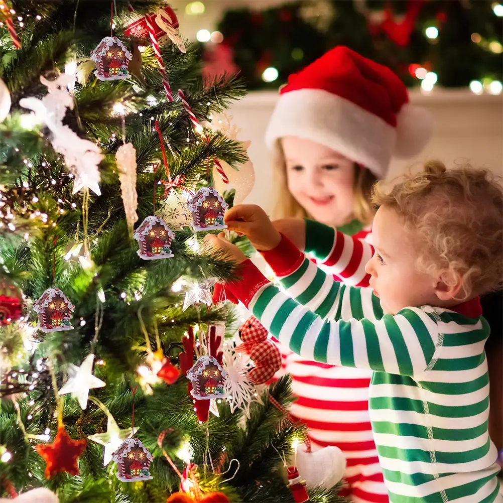 

1 pc Christmas Glowing House Mini Decor Resin Craft Festive Ornament Tabletop Xmas Home Office Bedroom Window Adornment