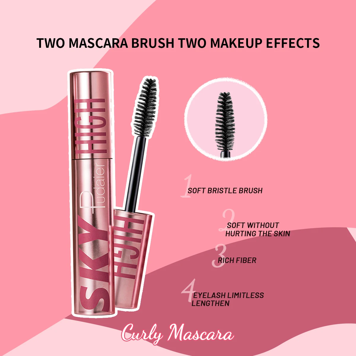 1pc Anti-sweat mascara, slender, curly and thick, long-lasting waterproof without clumping, enlarging eyes