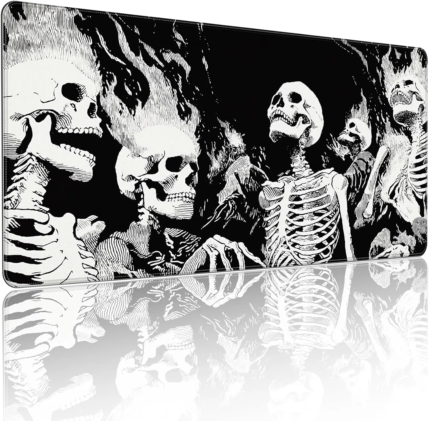 Black White Skeleton Gaming Mouse Pad, Retro Sketch Bone Art Print Smooth Edge Non Slip Mat for Gamers Office Home Mouse Use