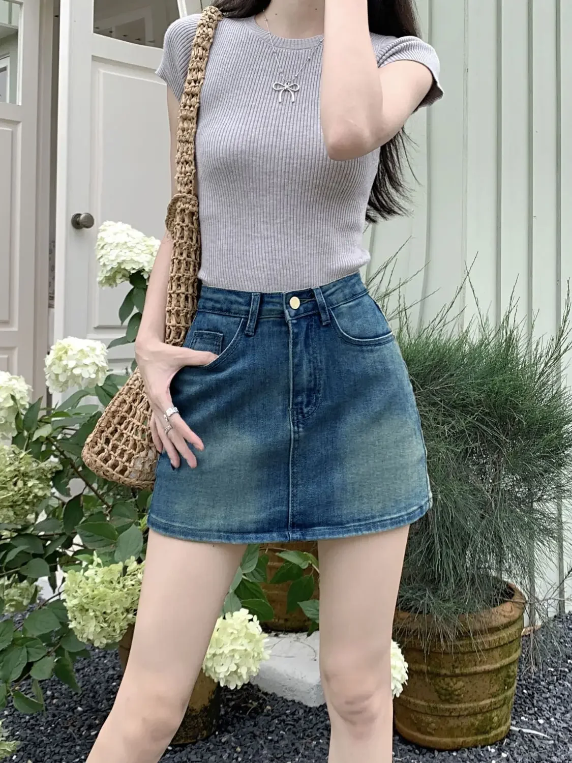 التنانير الصغيرة الأمريكية خمر الدنيم المرأة الصيف موضة عالية الخصر مستقيم قصيرة عادية موضة الشارع الشهير تنورة قطنية