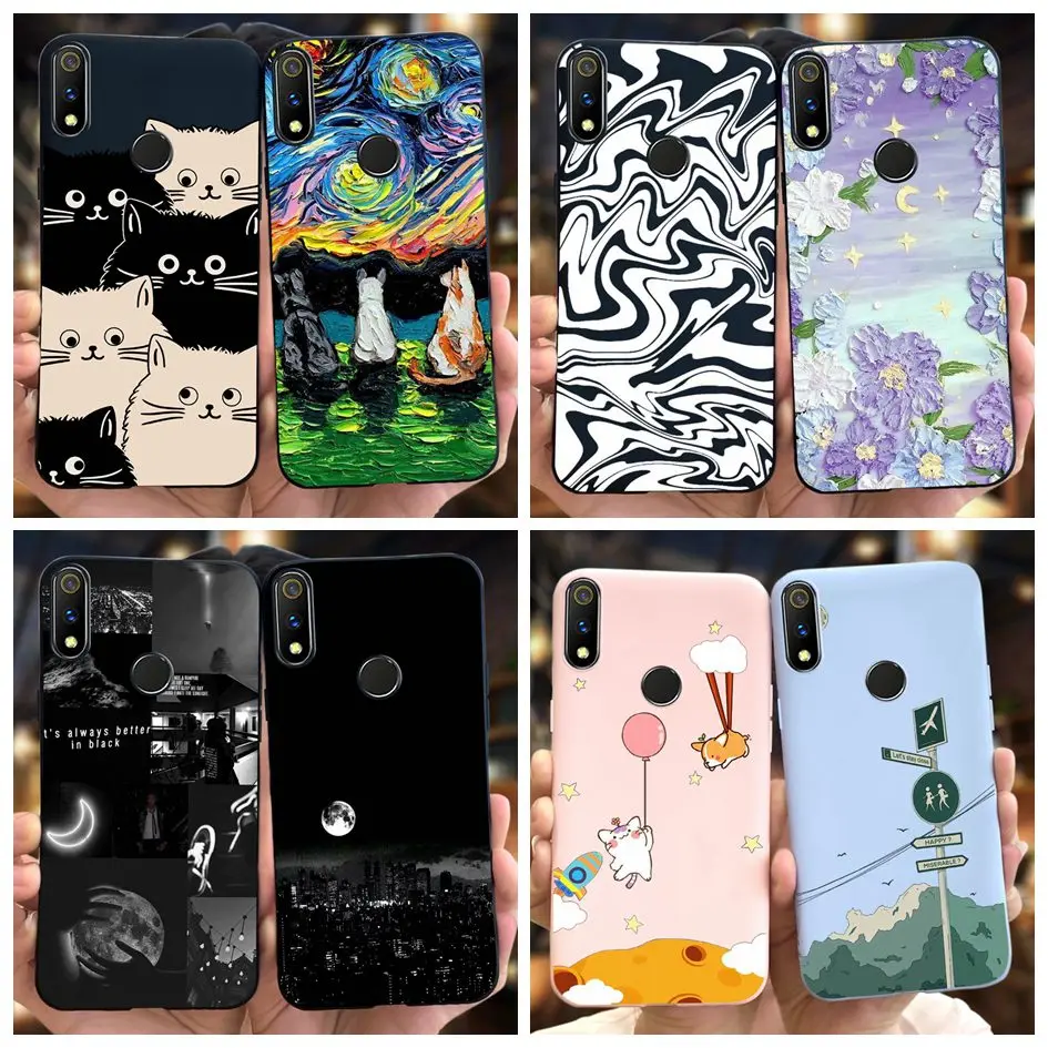 For Realme 3 Case RMX1825 RMX1821 Back Cover Popular Flower Shockproof Silicone Bumper For Realme 3 Pro RMX1851 3i Realme3 Coque