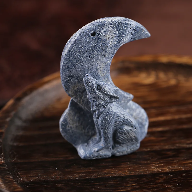 

B&F HandCarved Blue Coral Wolf Pendant Bead 55x36x15mm 22.8g Natural Stone for Jewelry Making Handmade Beads Creations