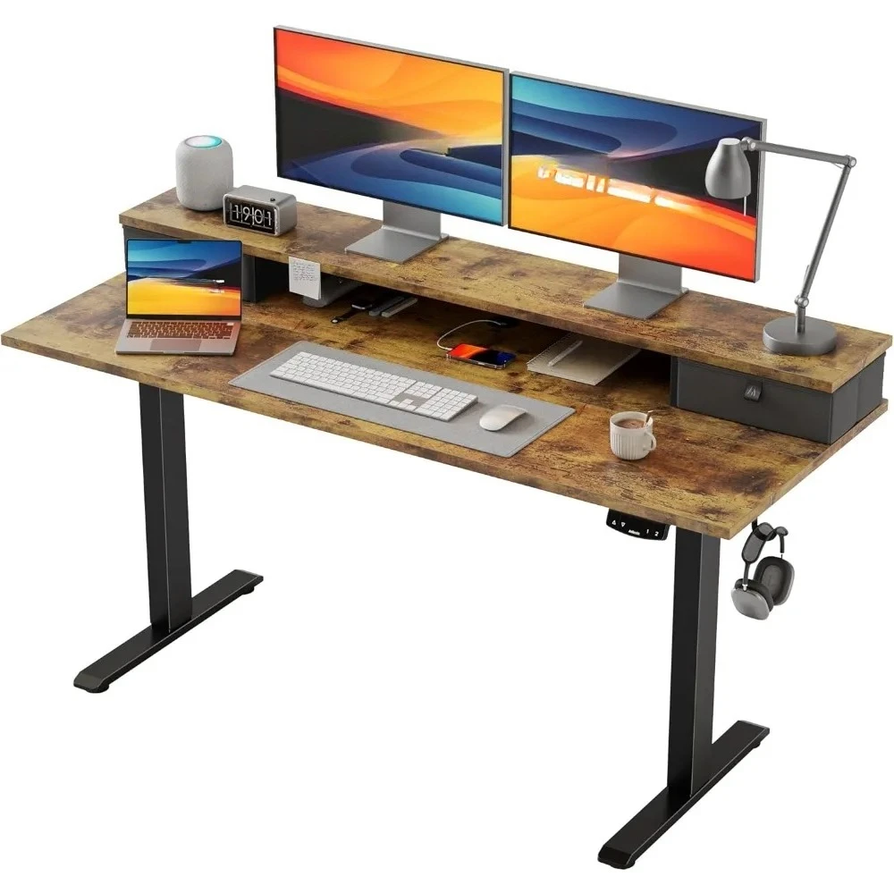

55 x 24 Inches Height Adjustable Electric Standing Desk with 2 Drawers, Stand Up Electric Desk Adjustable Height, Sit Stand Com