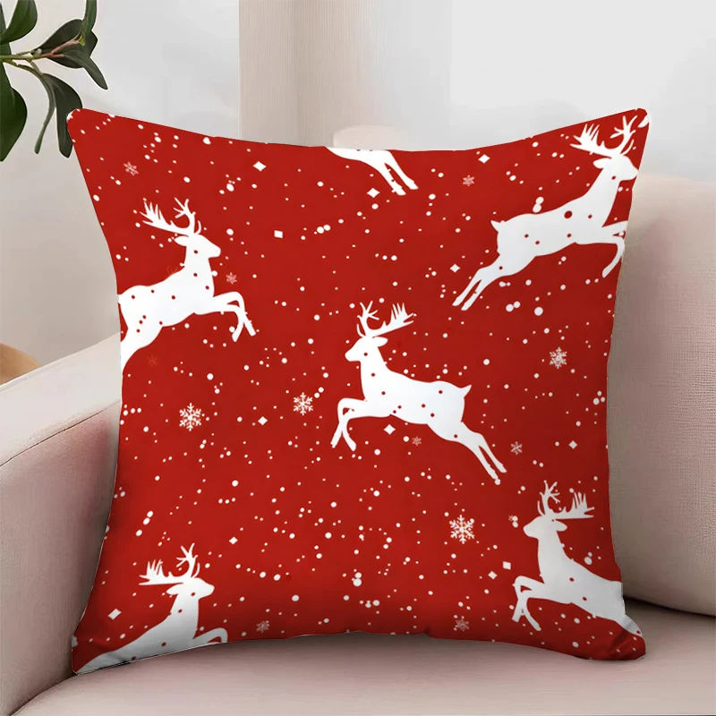 2025 Christmas Deer Decoration Pillow Cover 45x45 Sofa Cushion Cover Double sided Printed Red Pillowcase Chair Waist Support