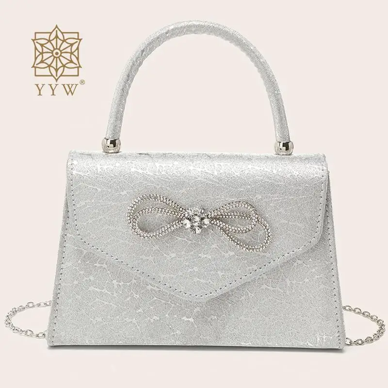 

Diamond Bowknot Top Handle Women Evening Handbags Elegant Fashion Banquet Clutch Chain Shoulder Bags Luxury Purse Female Handbag