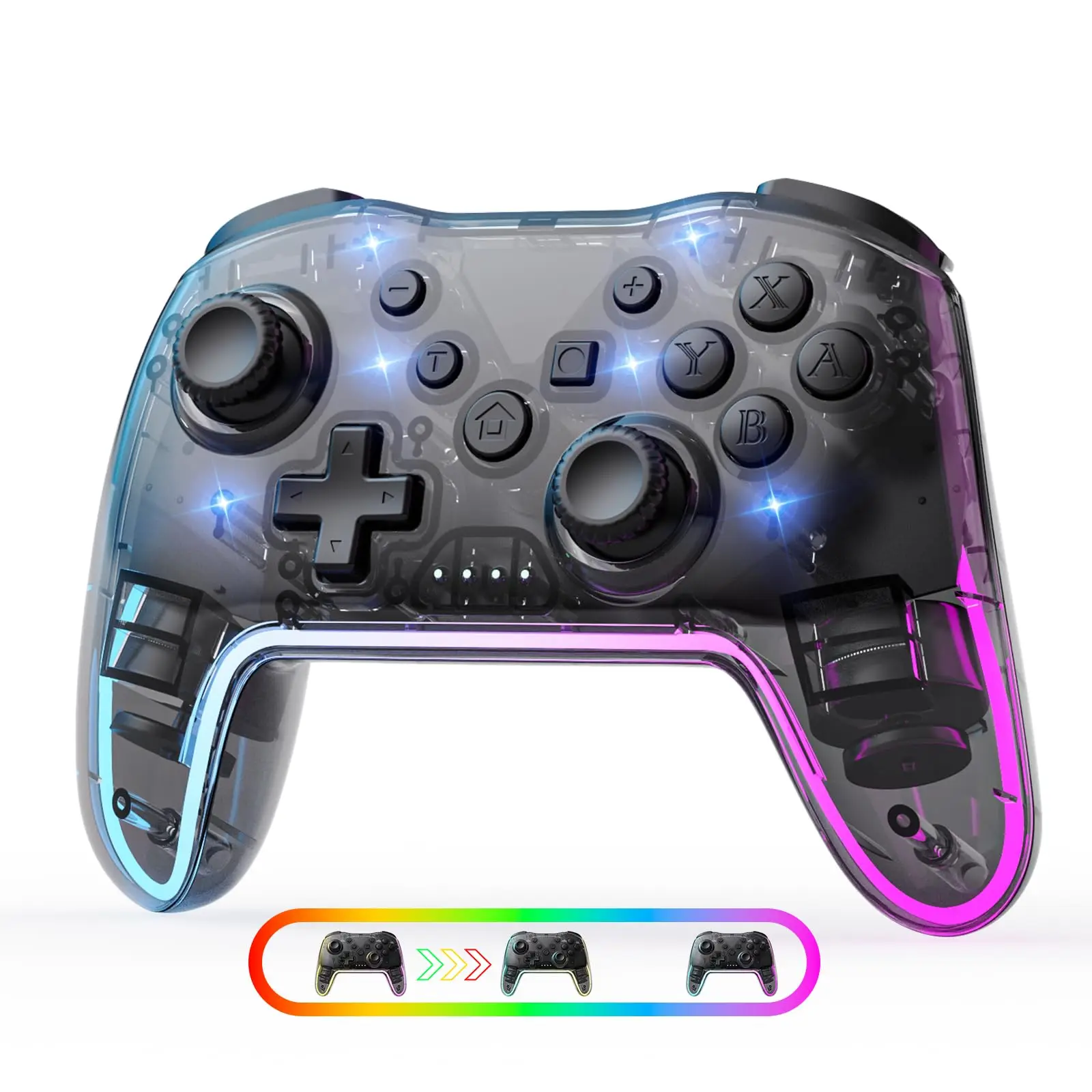 

Wireless Bluetooth Gaming Controller with RGB Lights Six-Axis Somatosensory Handle for Switch PC Android iOS Ergonomic Gamepad