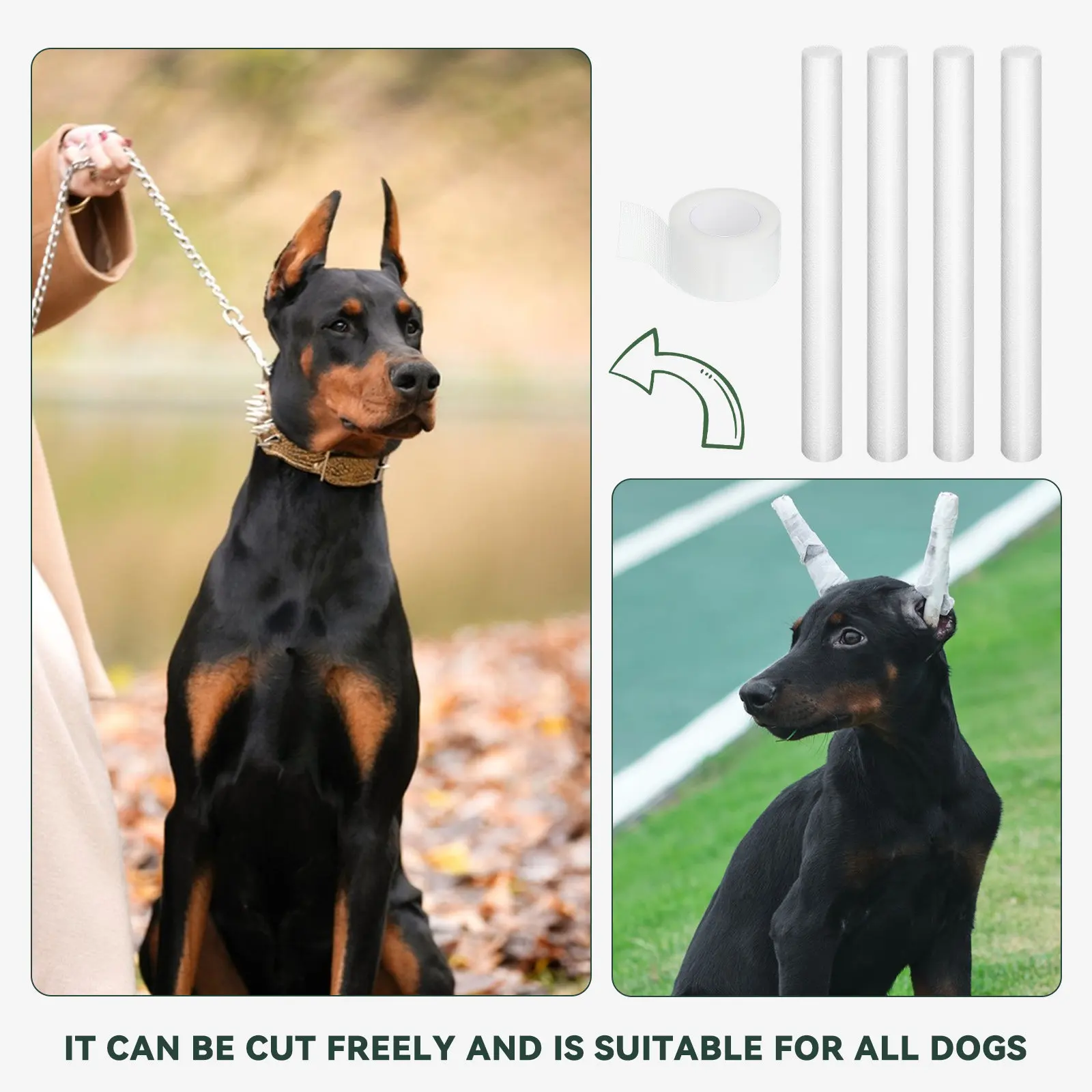 

Dog Ear Support & Correction Kit - 4 Soft Foam Ear Stands + 1 Roll of Adhesive Tape, Pet Ear Care Supplies for Doberman & Large