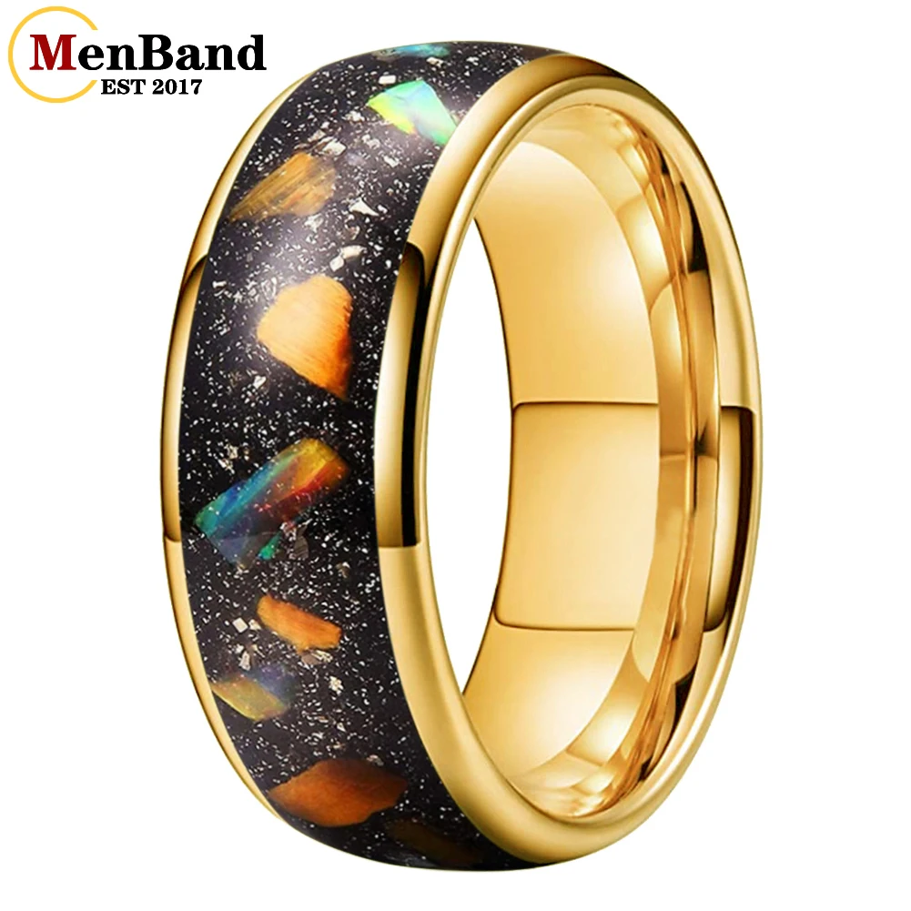 MenBand New 8MM Men Women Tungsten Wedding Band Ring Colorful Galaxy Series Opal Inlay Dome Polished Fashion Gift Jewelry