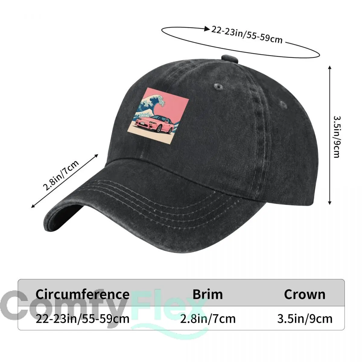 JDM S14 240 Drift Car Great Wave Ukiyo New Vintage Washed Cotton Baseball Cap Sun Hats