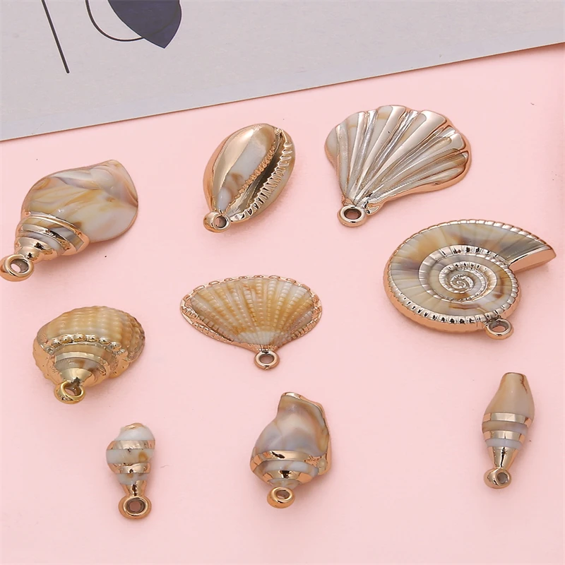 1pc Conch Charms Plated Spiral Shell Acrylic Beads Plastic Pendant for Jewelry Making Handmade Necklace Charm DIY Accessories