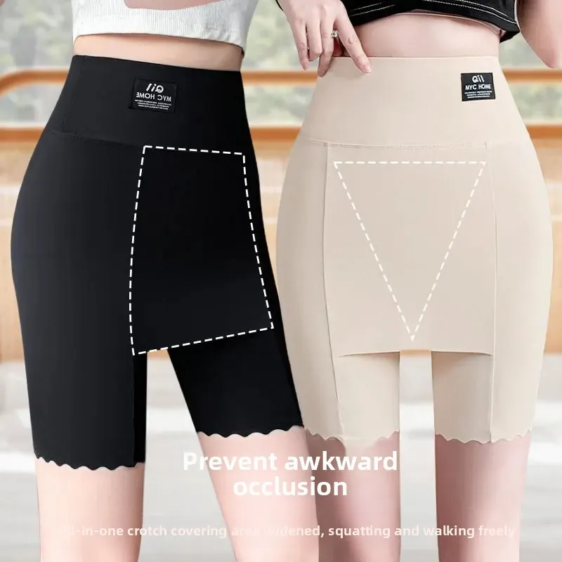 

Summer Woman Silk High Waist Short Pants Seamless Shorts Double Layer Shorts Under The Skirt Boxers for Women Wavy Leggings