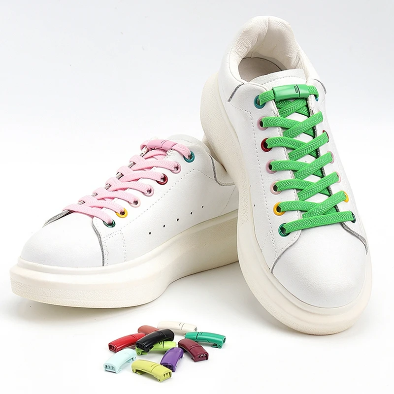 1 Pair Elastic Shoelaces Flat No Tie Shoe Laces Magnetic Colorful Metal Lock Lazy Shoes Lace For Sneakers Accessories Unisex