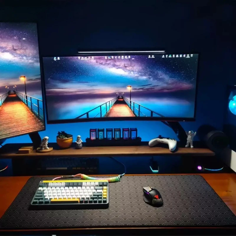 Black Walnut Modular Monitor Stand Track Type Computer Riser with Storage Tray Desktop Laptop Organizer Shelf Home Office Rack
