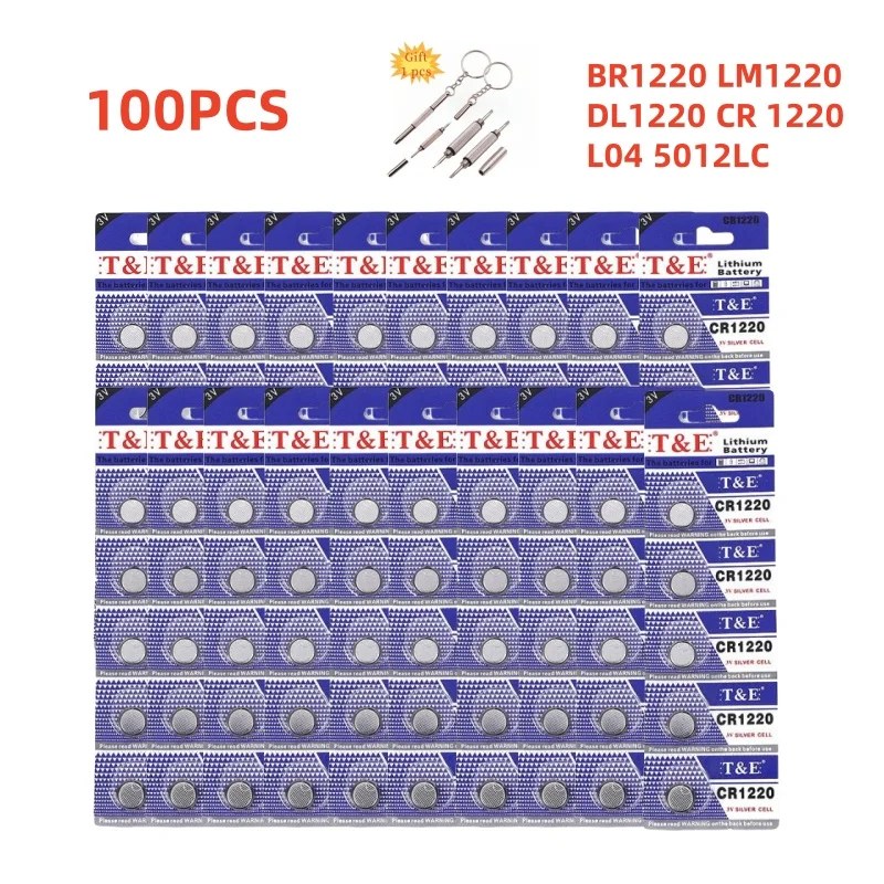 100PCS CR1220 Battery BR1220 LM1220 DL1220 CR 1220 L04 5012LC 3V Lithium Battery For Watch Car Key Remote Button Coin Cells