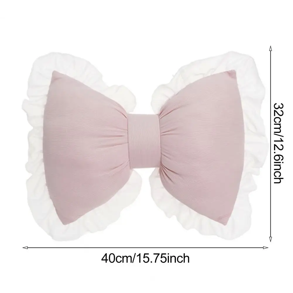 Almohada rosa en forma de lazo, decoración de encaje con volantes, almohada de relleno de algodón PP de felpa, almohada de apoyo para sofá, almohadas para asiento de coche