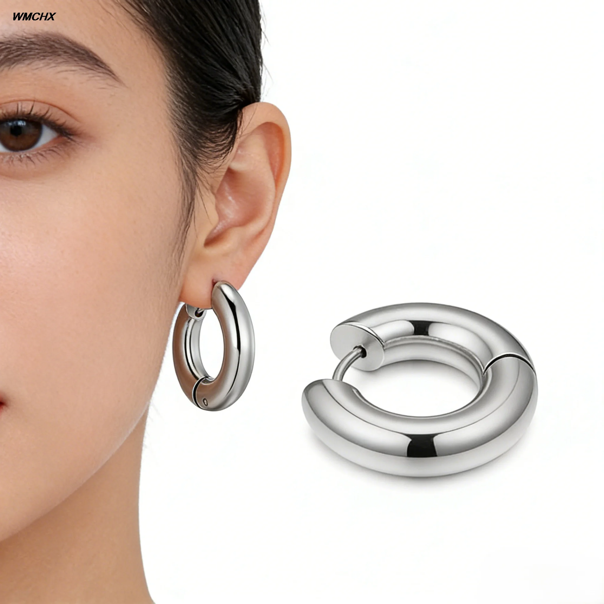 2pcs/lot Stainless Steel Circle Hoop Earrings For Women Girls Black Gold Color Silver Color Round Geometry Earrings Jewelry