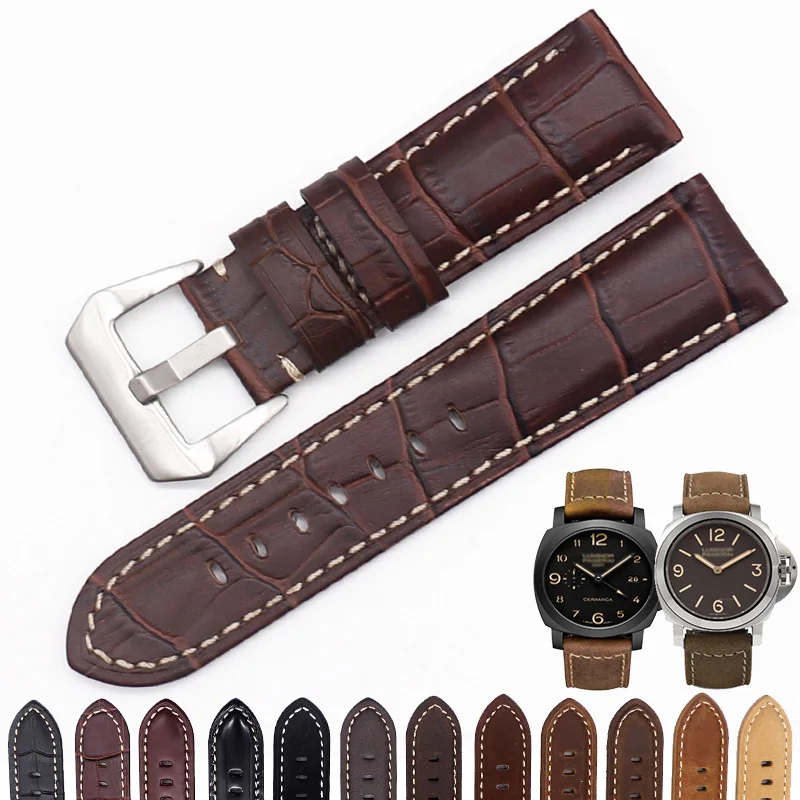 Suitable for Peinahai Watch Band Needle clasp Leather Men PAM111 441 Crazy Horse Leather Watch Band 20 | 22 | 24 | 26mm