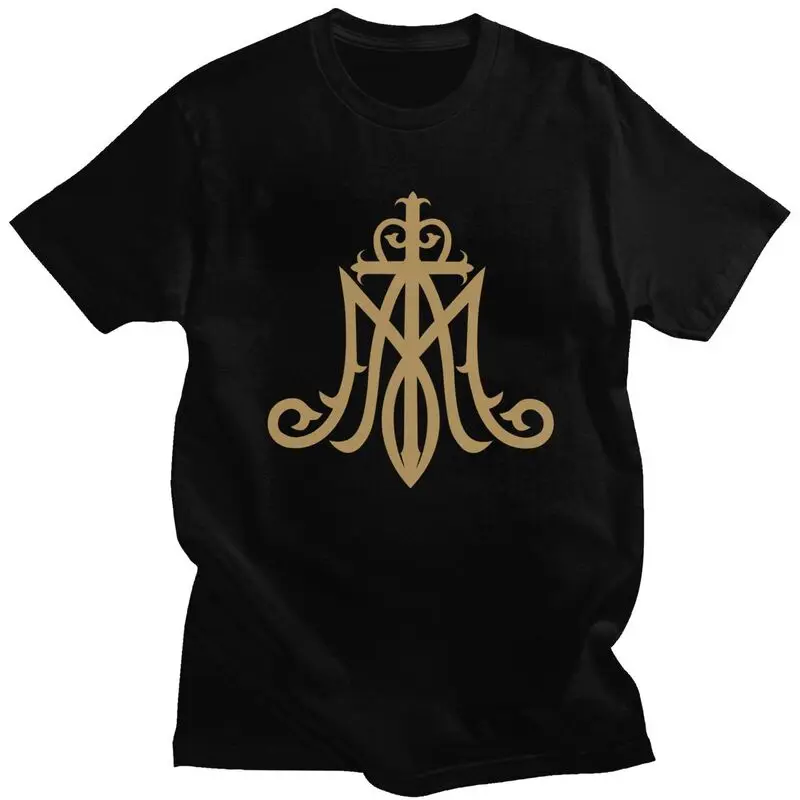 Custom Virgin Mary Monogram Ave Maria T Shirt Men Short Sleeves 100% Cotton T-shirt Leisure Catholic Christian Tees