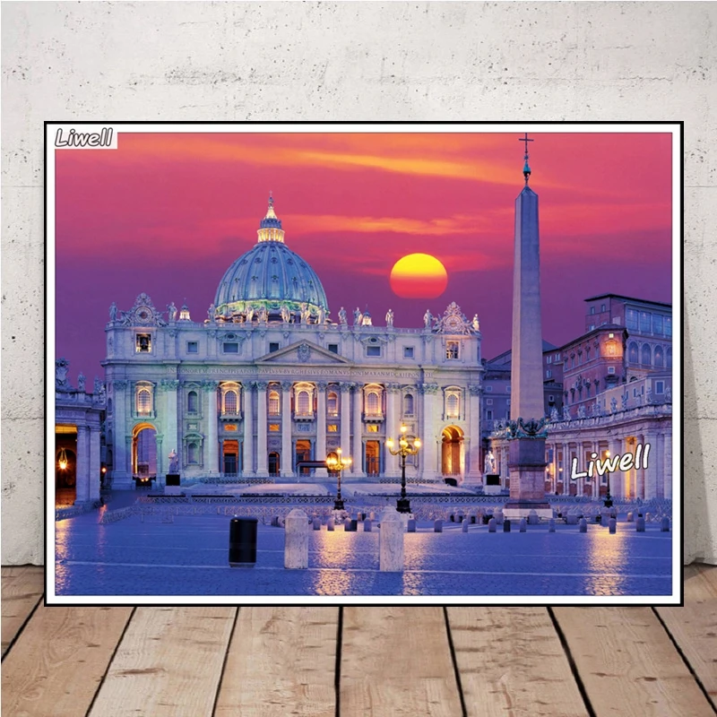 Città del Vaticano Paesaggio Diamante Mosaico Pittura Arte Quadrato di San Pietro Italia Paesaggio urbano Religione Ricamo Punto croce Decorazione