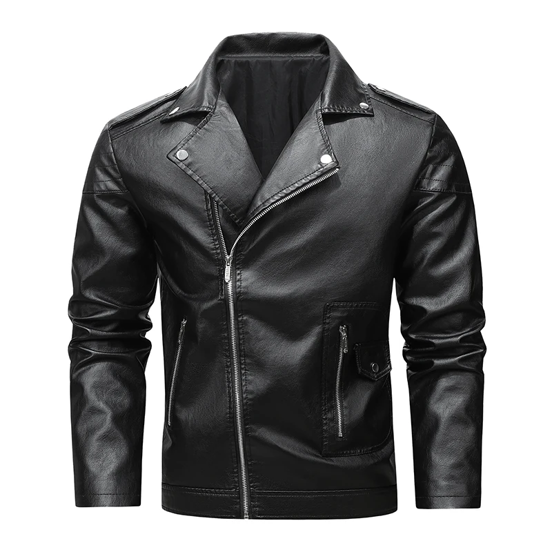 2026 New Style Leather Jacket for Men Trendy Leather Jacket with Slanting Zipper for Cycling Motorcycle Coat, European Size